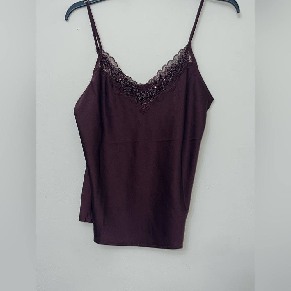 NWT Express Elegant Lace Trim Camisole Top - Deep Maroon/Purple